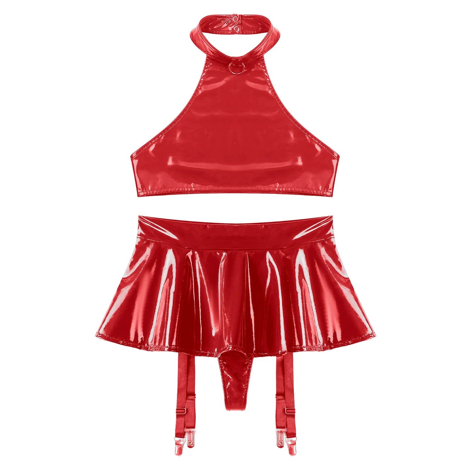 Women's Vinyl Halter Top & Mini Skirt Set