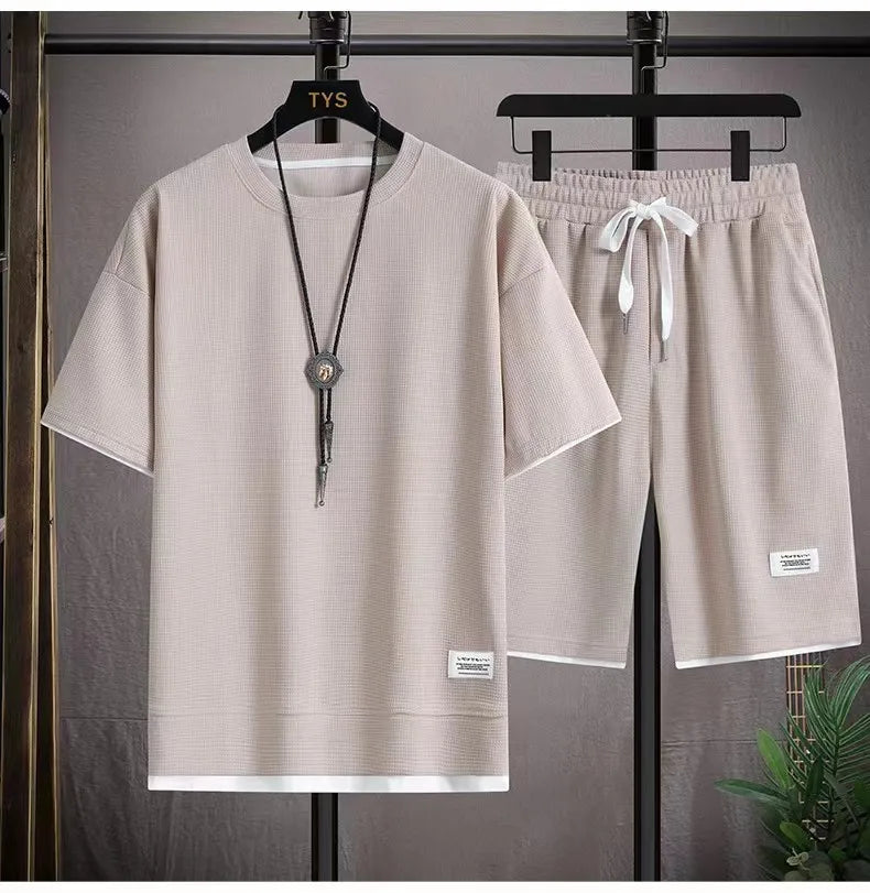 Men's White T-Shirt & Shorts Set