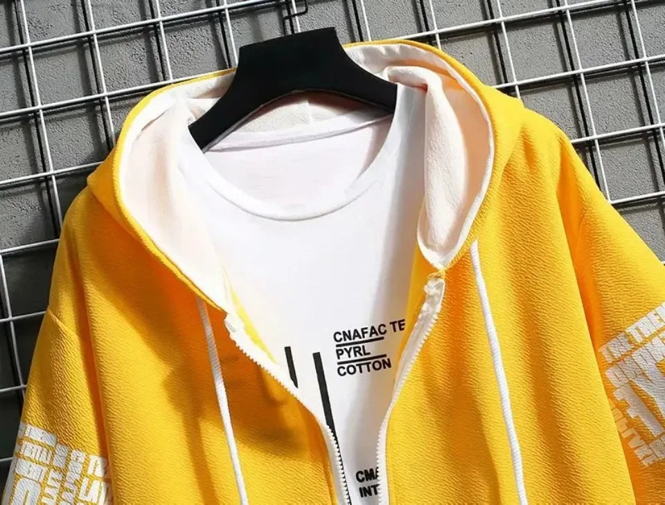 Men's Zip Hoodie & Shorts Set - Casual Streetwear Outfit