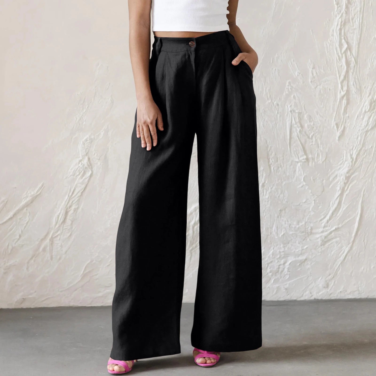 Wide Leg Pants – Women's Linen Blend Casual Loose Trousers