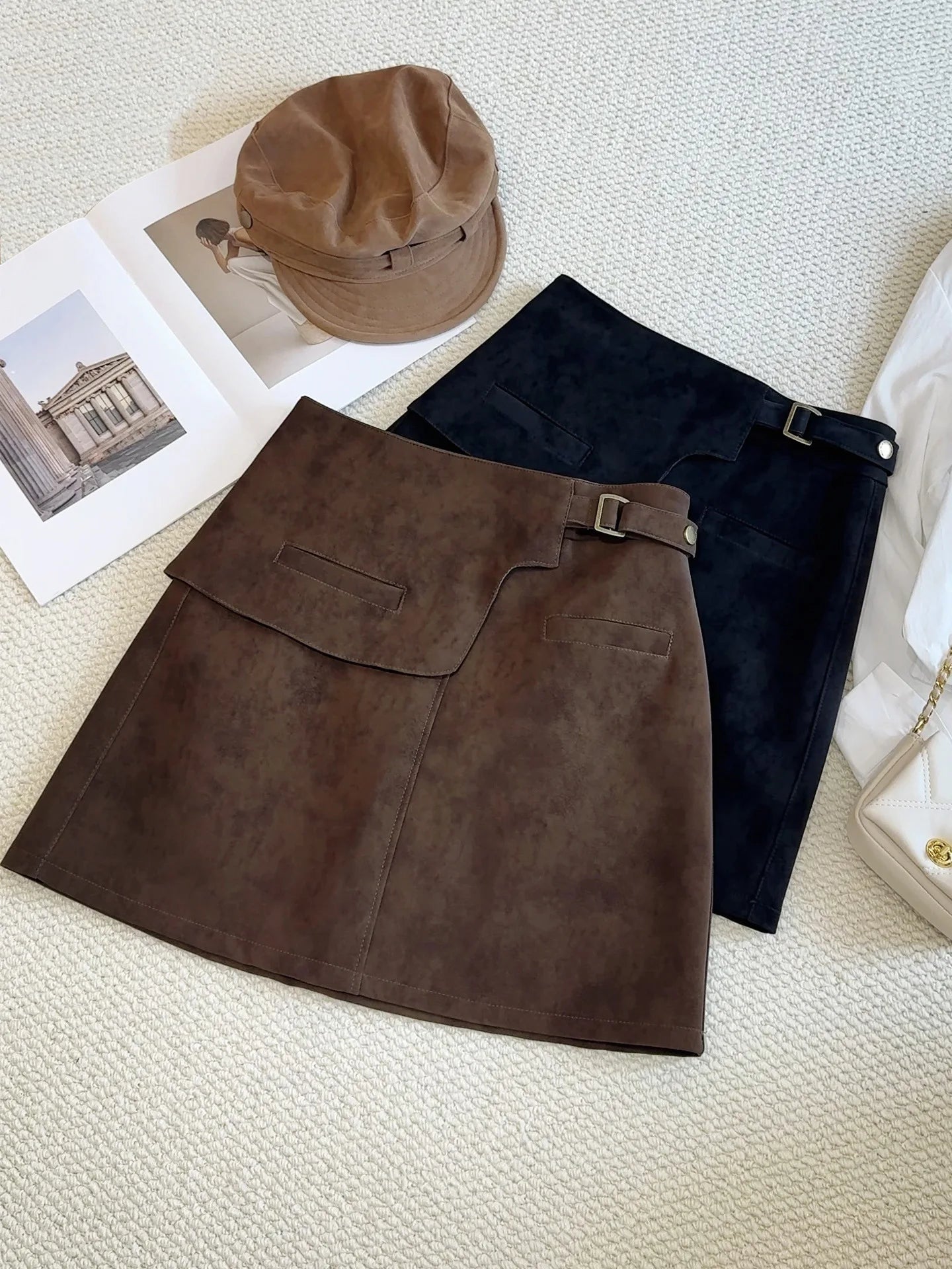 Women's Suede Mini Skirt – High Waist A-Line Casual Skirt