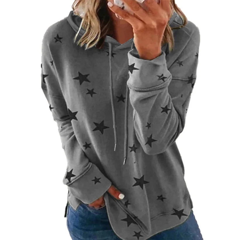 Womens Hoodie Star Print Casual Pullover