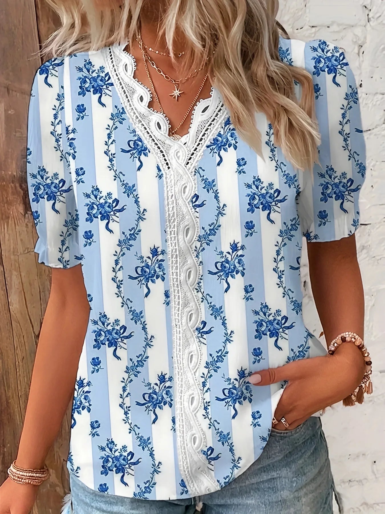 Womens Blouse - Casual Summer V-Neck Top