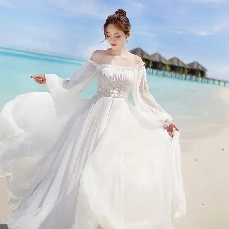 Womens Summer Dress - Off-Shoulder Elegant Style
