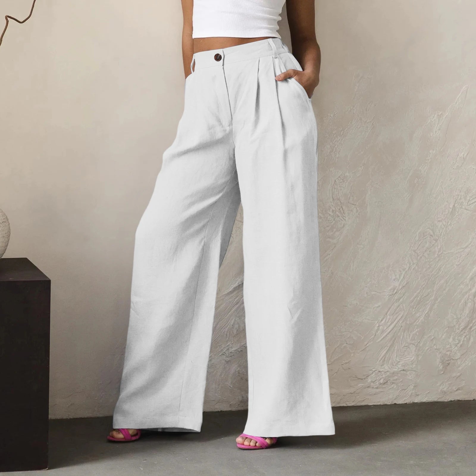 Wide Leg Pants – Women's Linen Blend Casual Loose Trousers