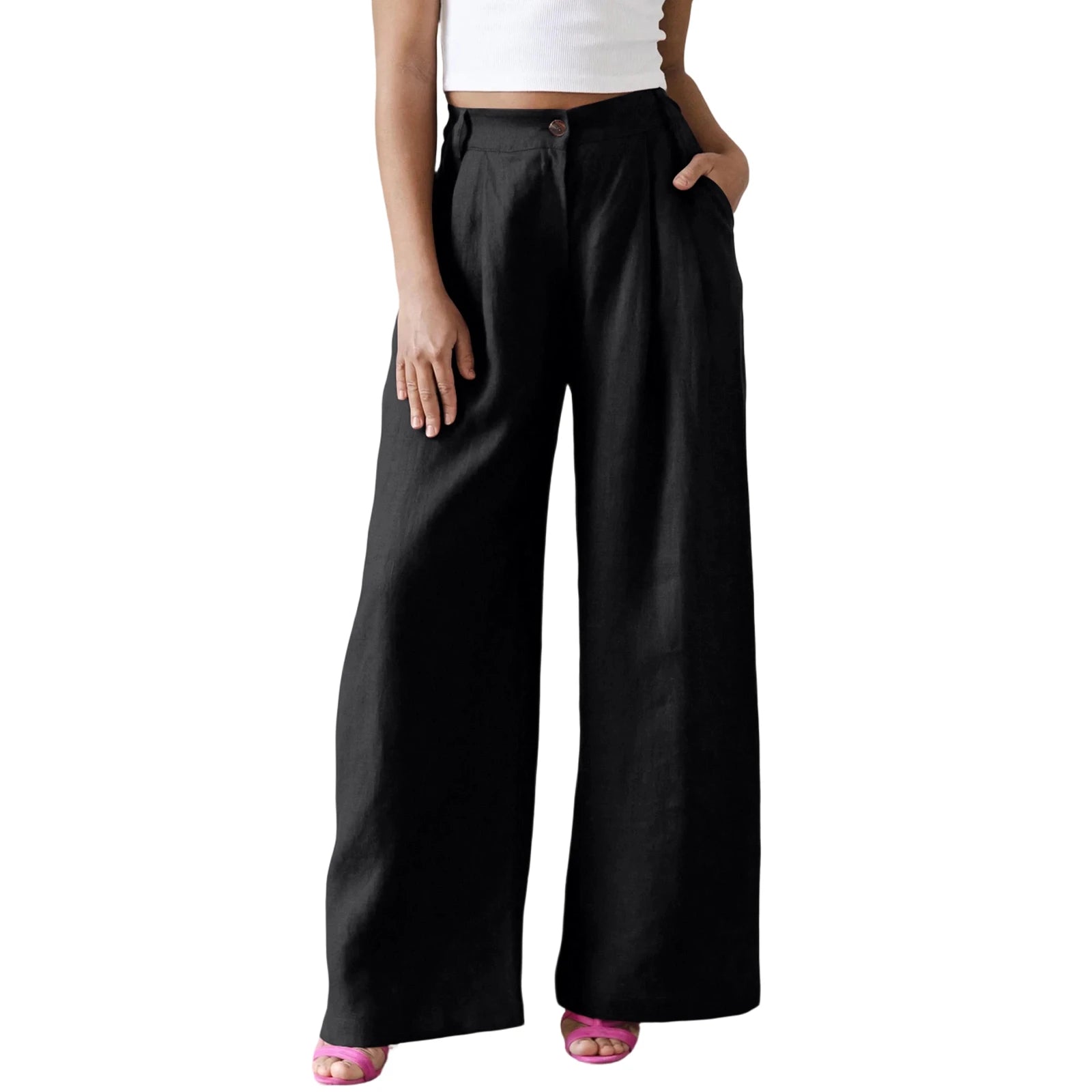 Wide Leg Pants – Women's Linen Blend Casual Loose Trousers