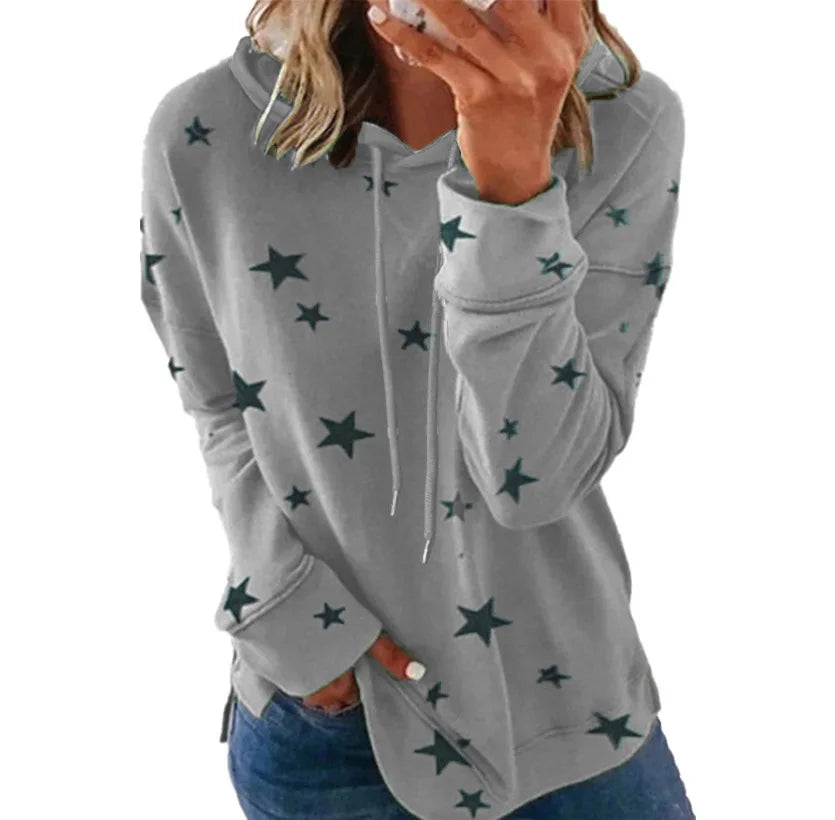 Womens Hoodie Star Print Casual Pullover