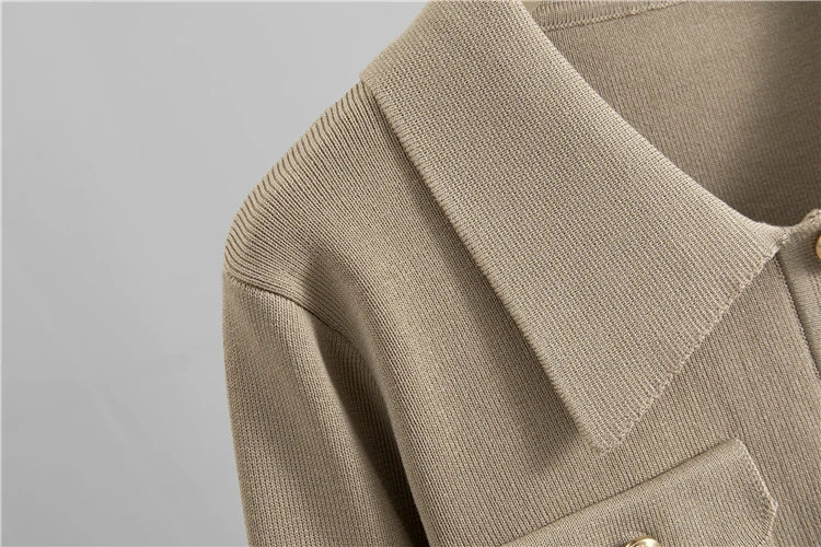 Beige Jacket and Skirt Set – Elegant Knit Office Outfit