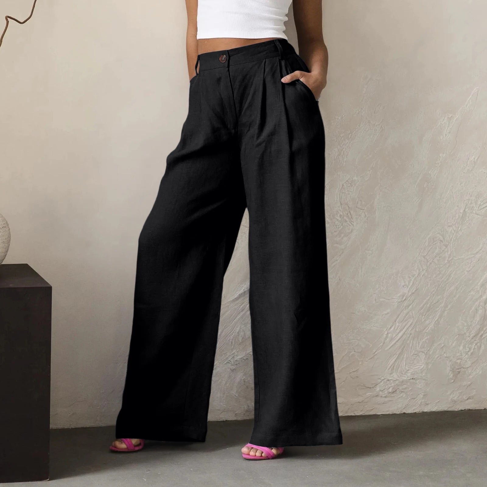 Wide Leg Pants – Women's Linen Blend Casual Loose Trousers