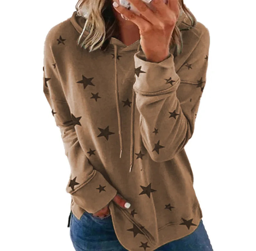 Womens Hoodie Star Print Casual Pullover