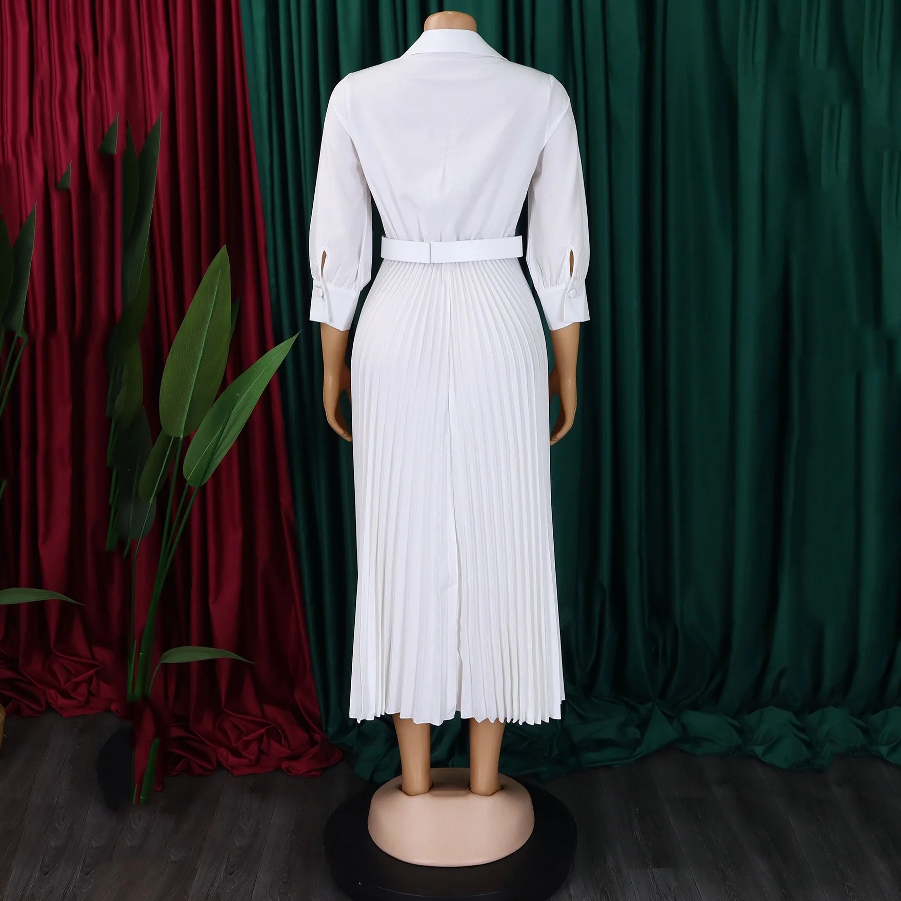 Women's Elegant Dress – Pleated V-Neck Office Style