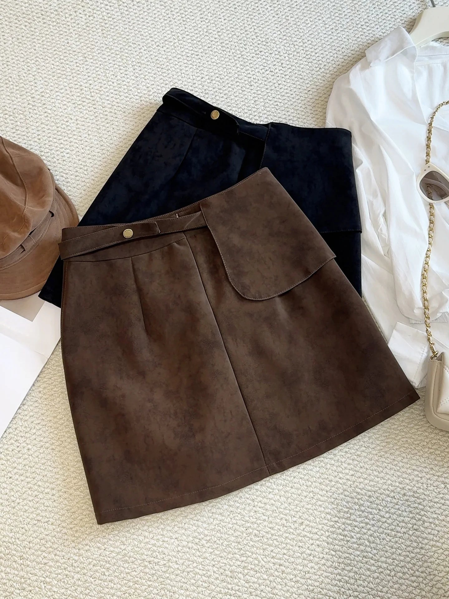 Women's Suede Mini Skirt – High Waist A-Line Casual Skirt