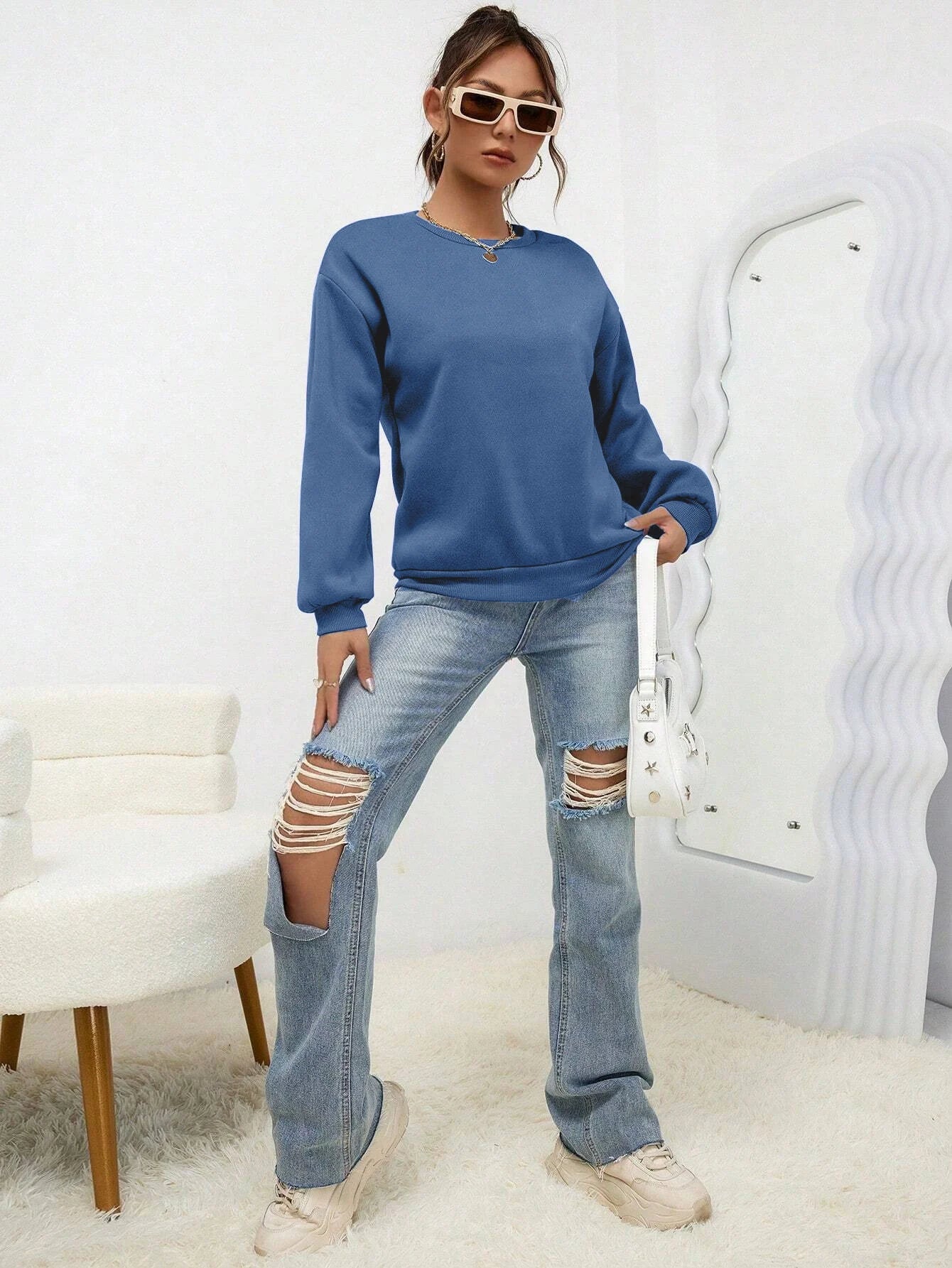 Women Oversized Sweatshirt – Cozy Fleece Casual Pullover