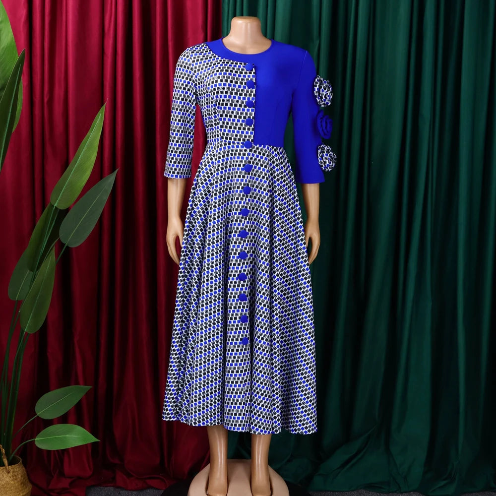 Womens Dress - Elegant Pattern Midi Dress
