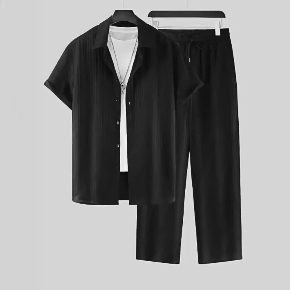 Men's White Pleated Summer Set
