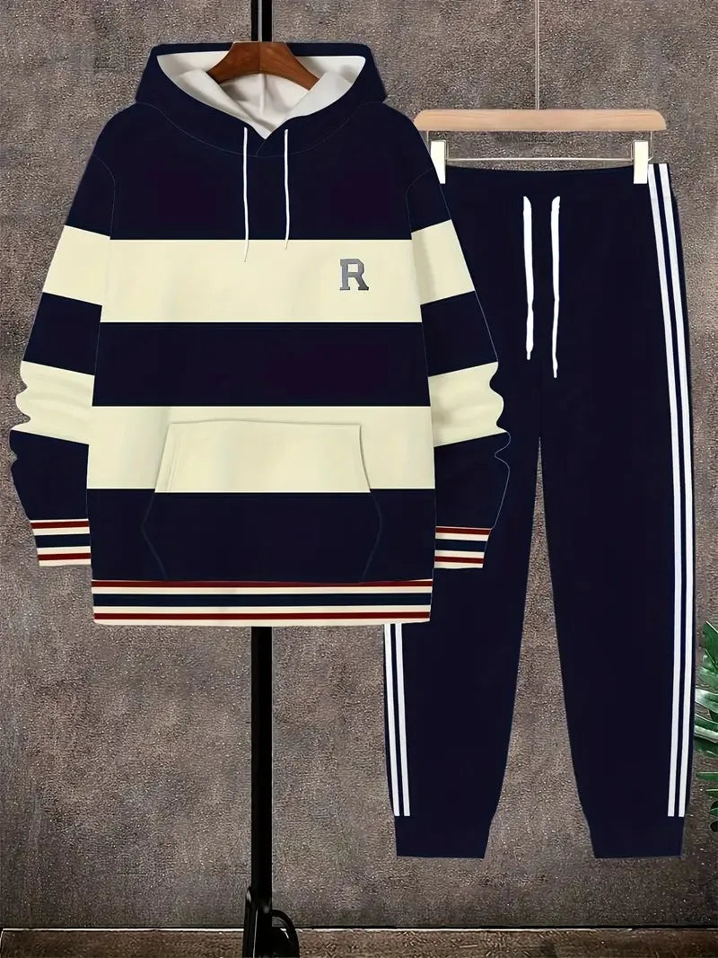 Mens Striped Hoodie Set - Casual Urban Tracksuit