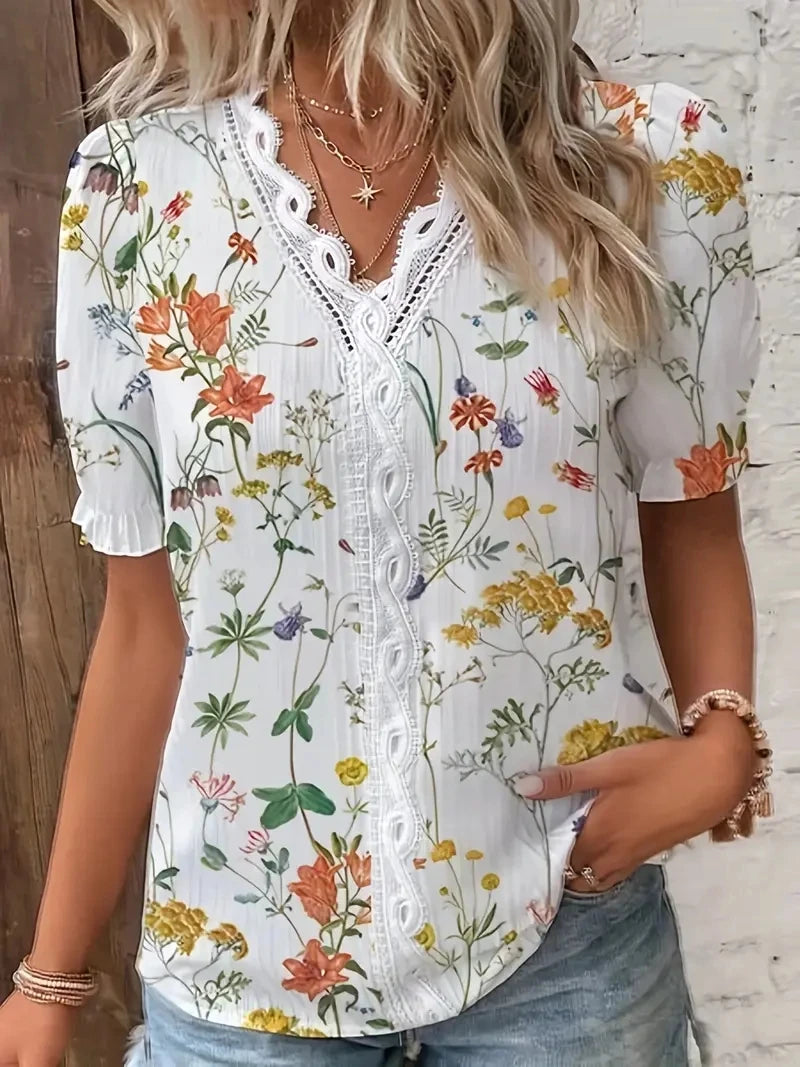 Womens Blouse - Casual Summer V-Neck Top