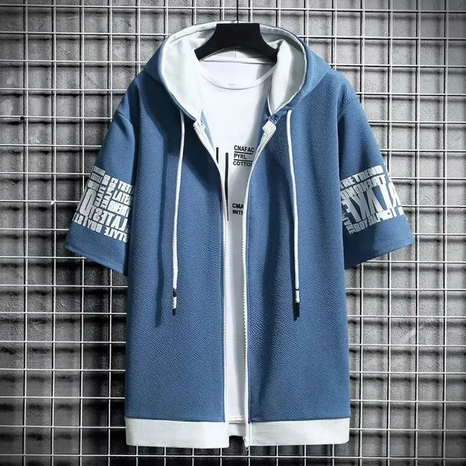 Men's Zip Hoodie & Shorts Set - Casual Streetwear Outfit