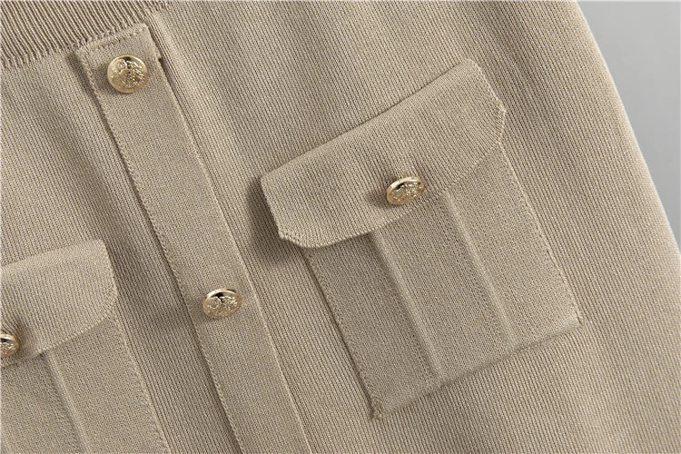 Beige Jacket and Skirt Set – Elegant Knit Office Outfit