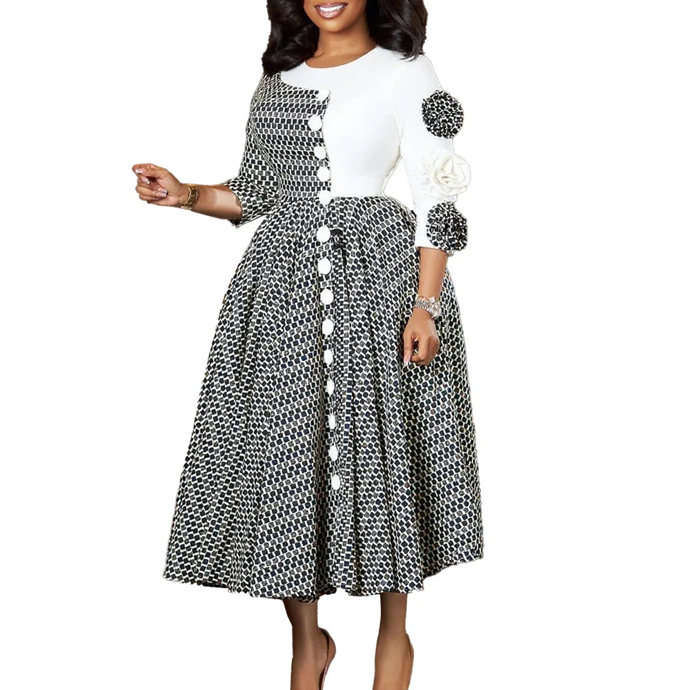 Womens Dress - Elegant Pattern Midi Dress