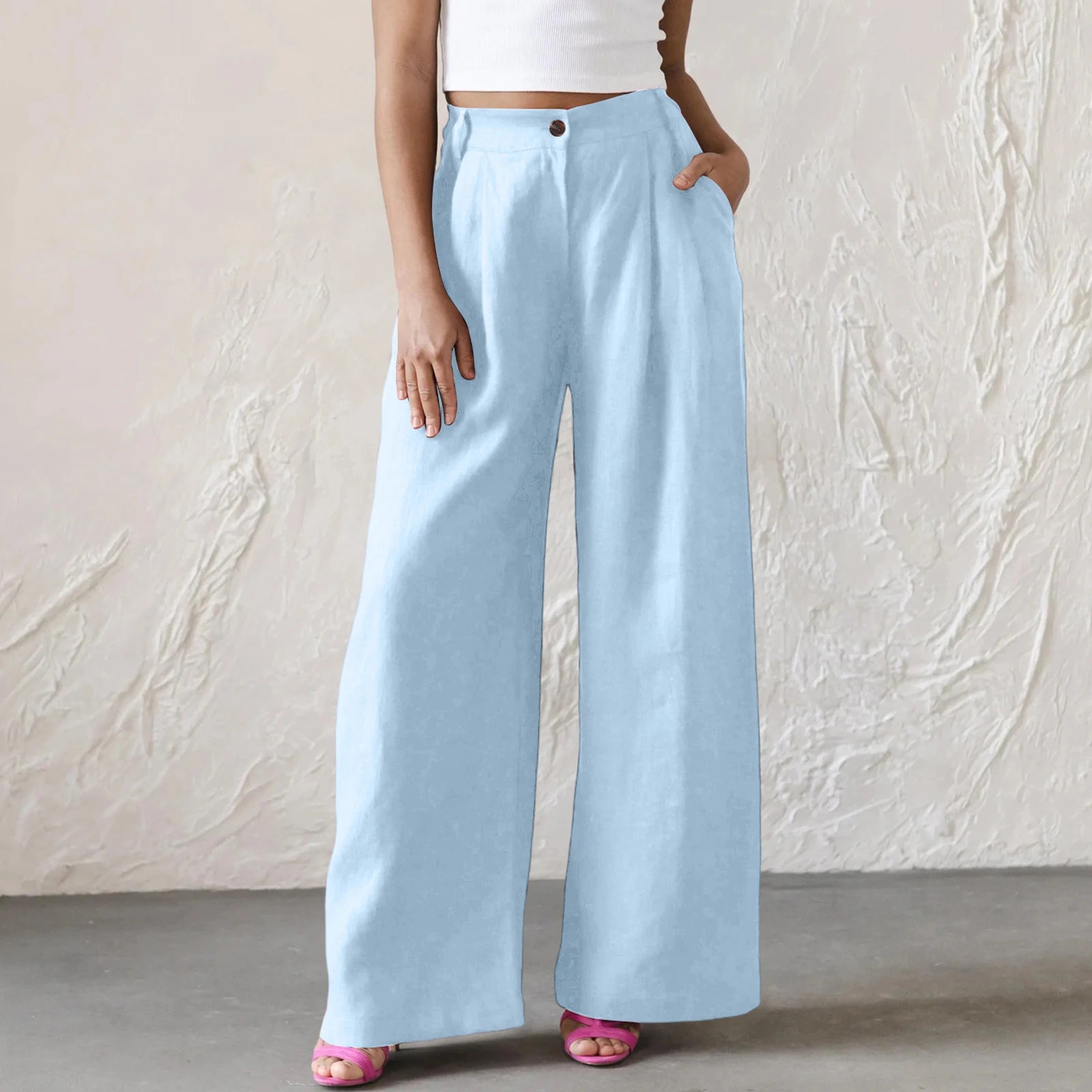 Wide Leg Pants – Women's Linen Blend Casual Loose Trousers