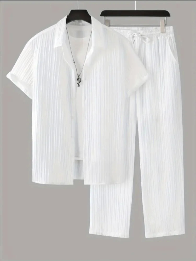 Men's White Pleated Summer Set