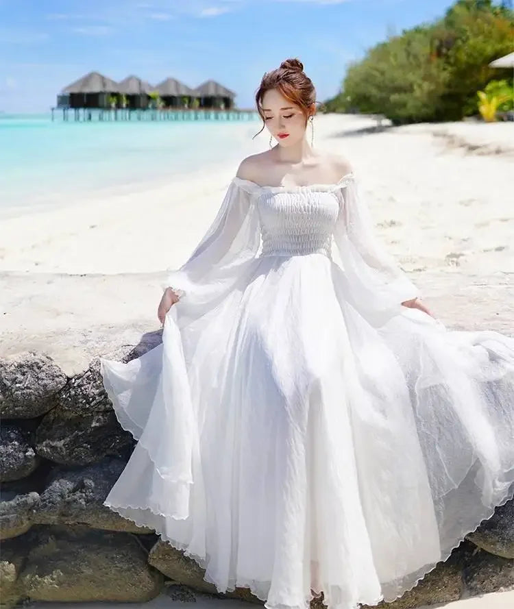 Womens Summer Dress - Off-Shoulder Elegant Style