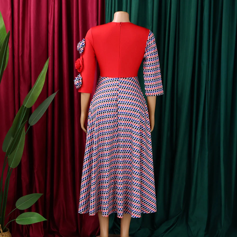 Womens Dress - Elegant Pattern Midi Dress