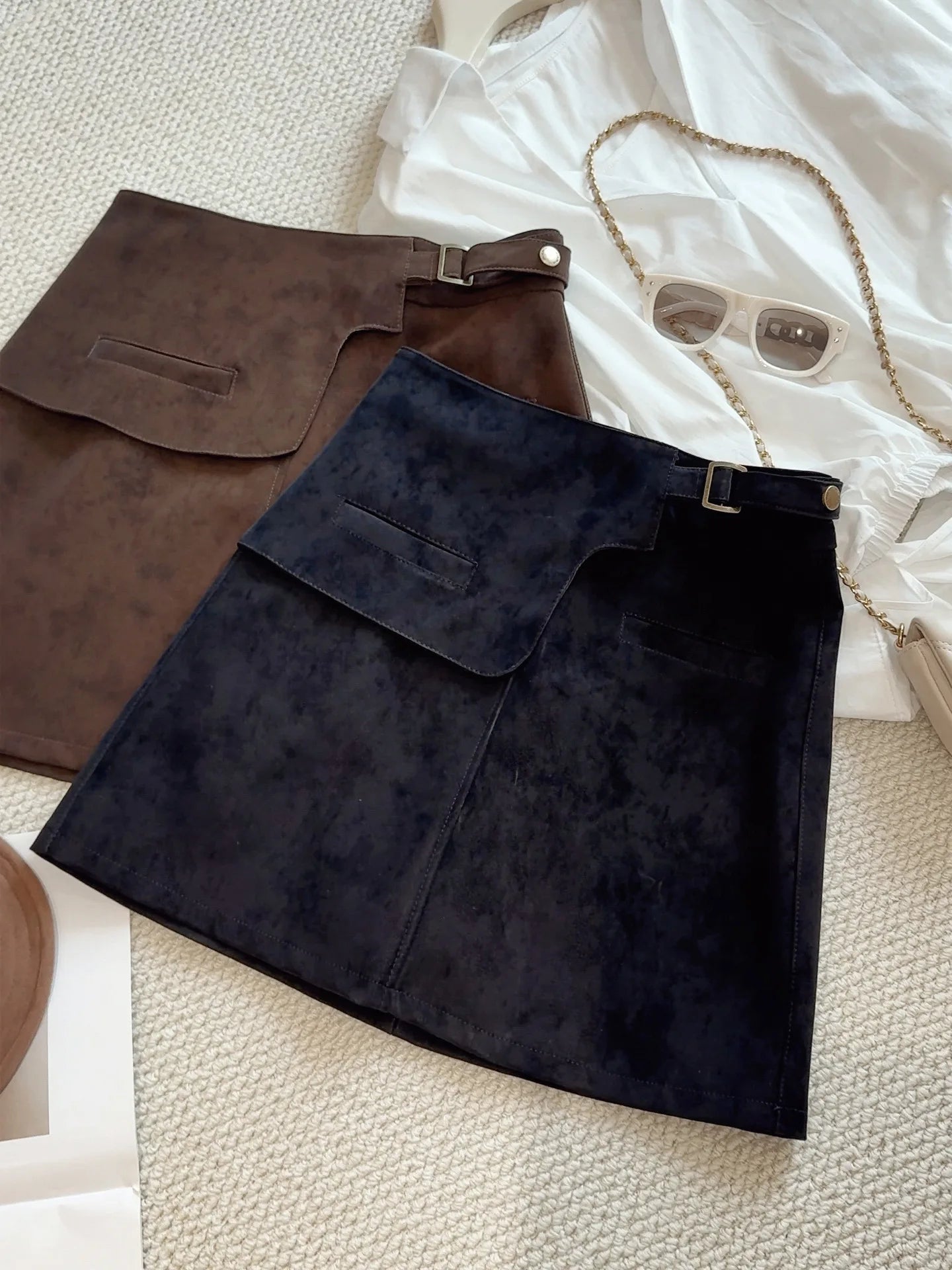Women's Suede Mini Skirt – High Waist A-Line Casual Skirt