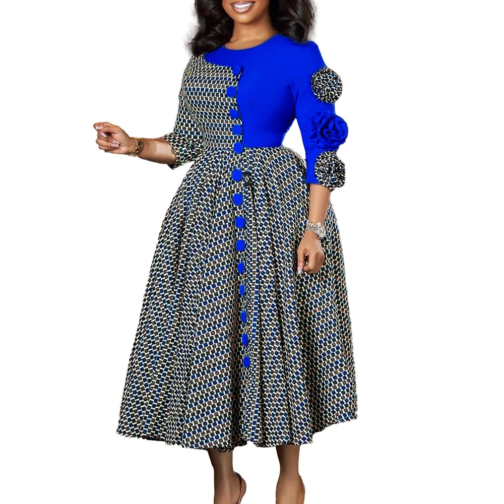 Womens Dress - Elegant Pattern Midi Dress