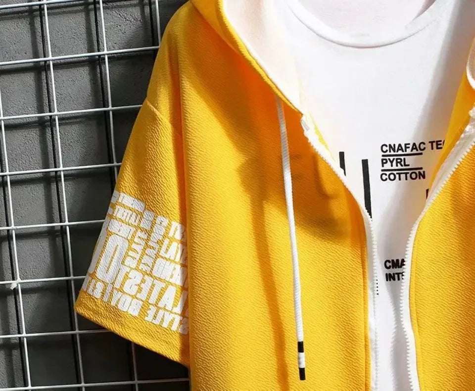 Men's Zip Hoodie & Shorts Set - Casual Streetwear Outfit