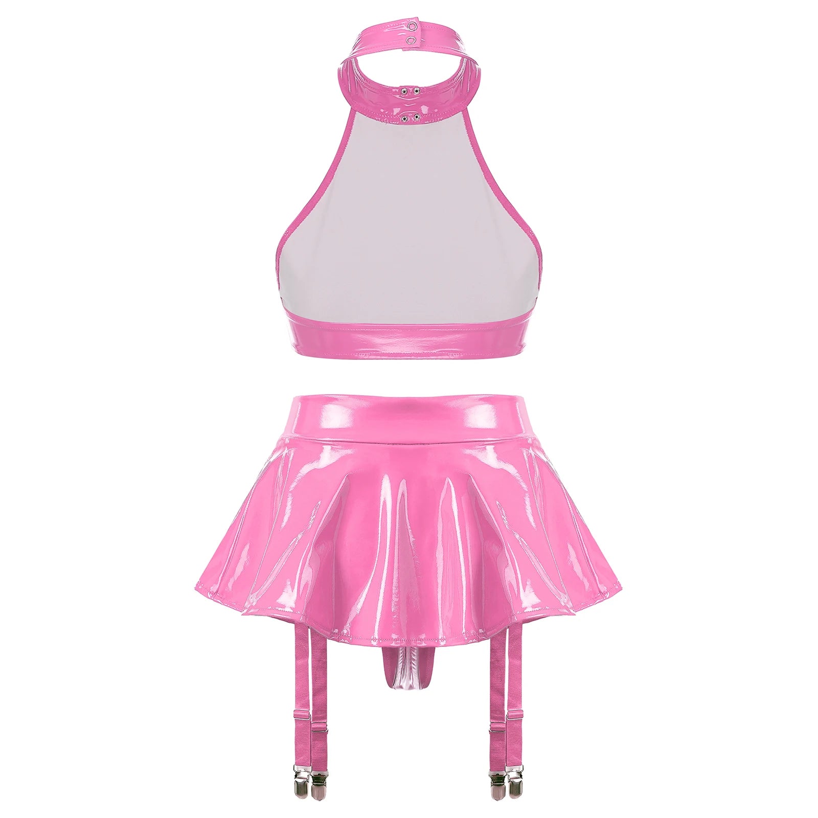 Women's Vinyl Halter Top & Mini Skirt Set