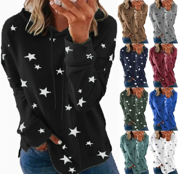 Womens Hoodie Star Print Casual Pullover
