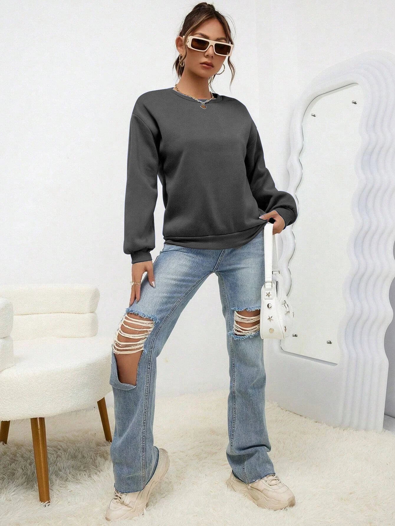Women Oversized Sweatshirt – Cozy Fleece Casual Pullover