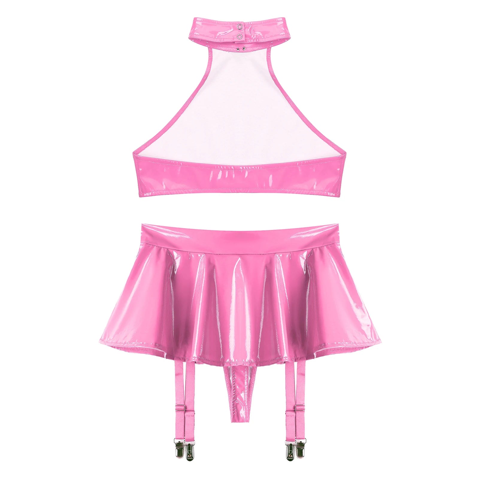 Women's Vinyl Halter Top & Mini Skirt Set