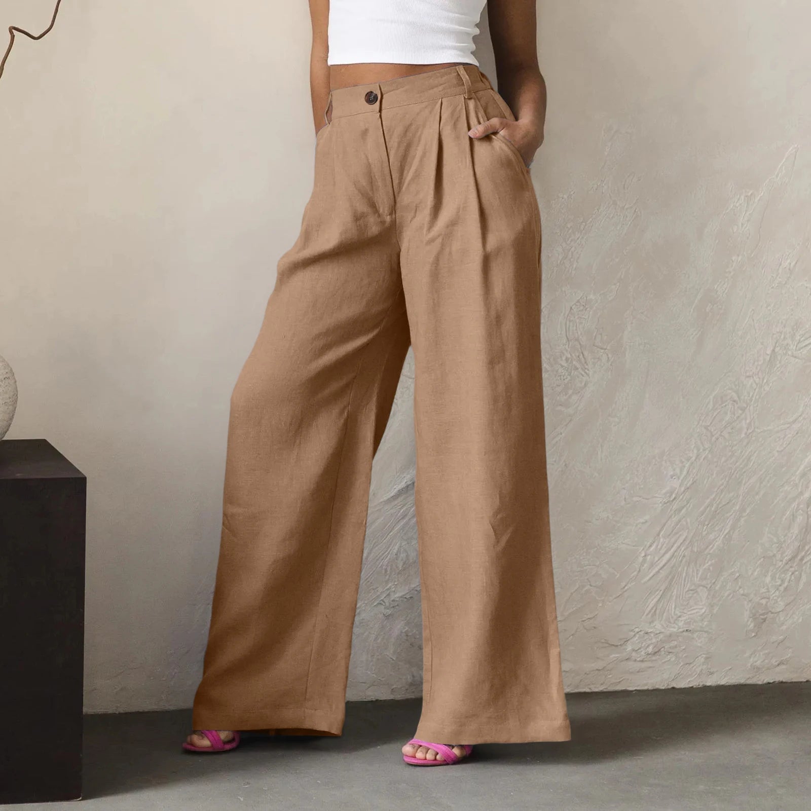 Wide Leg Pants – Women's Linen Blend Casual Loose Trousers