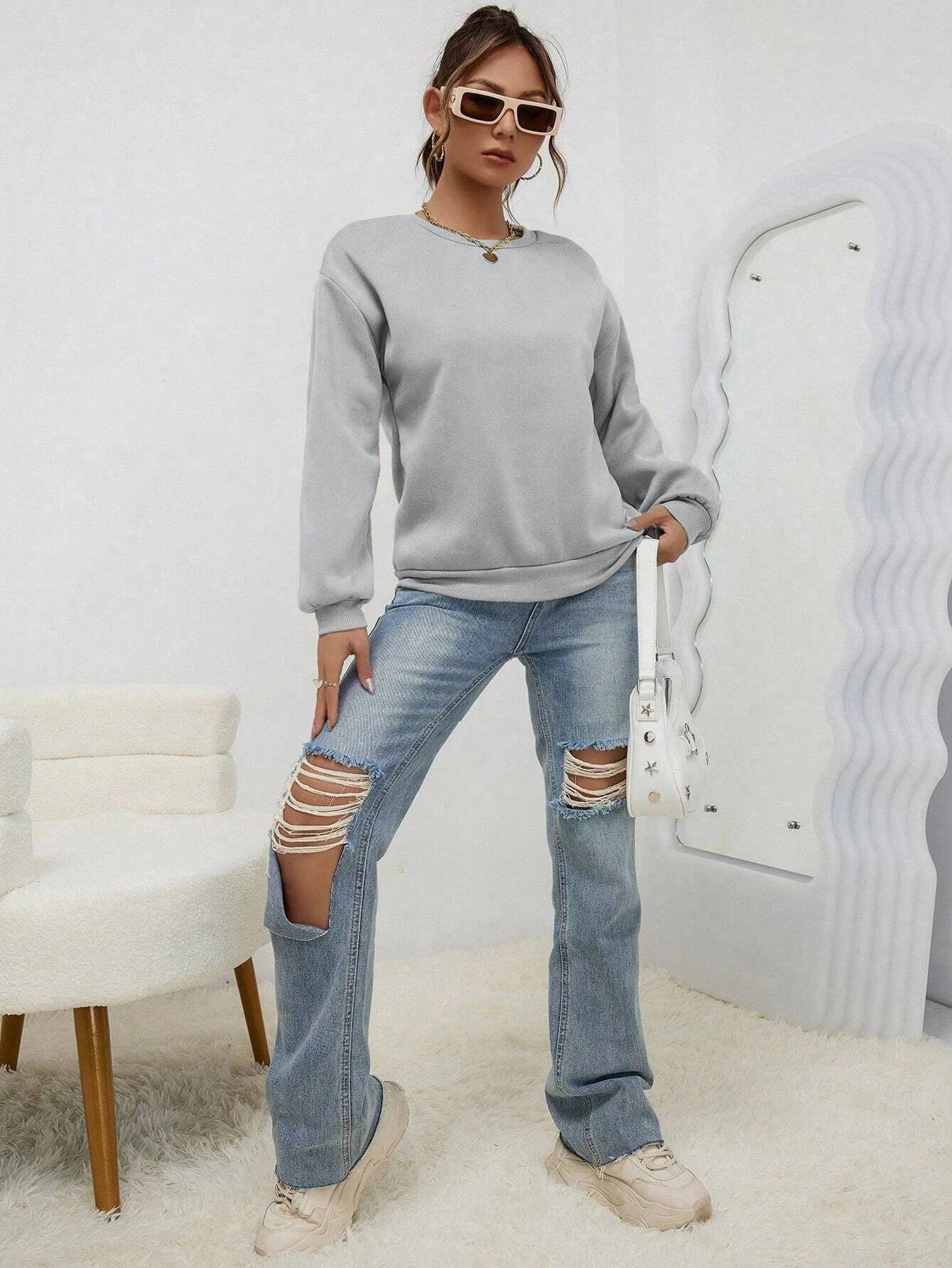 Women Oversized Sweatshirt – Cozy Fleece Casual Pullover