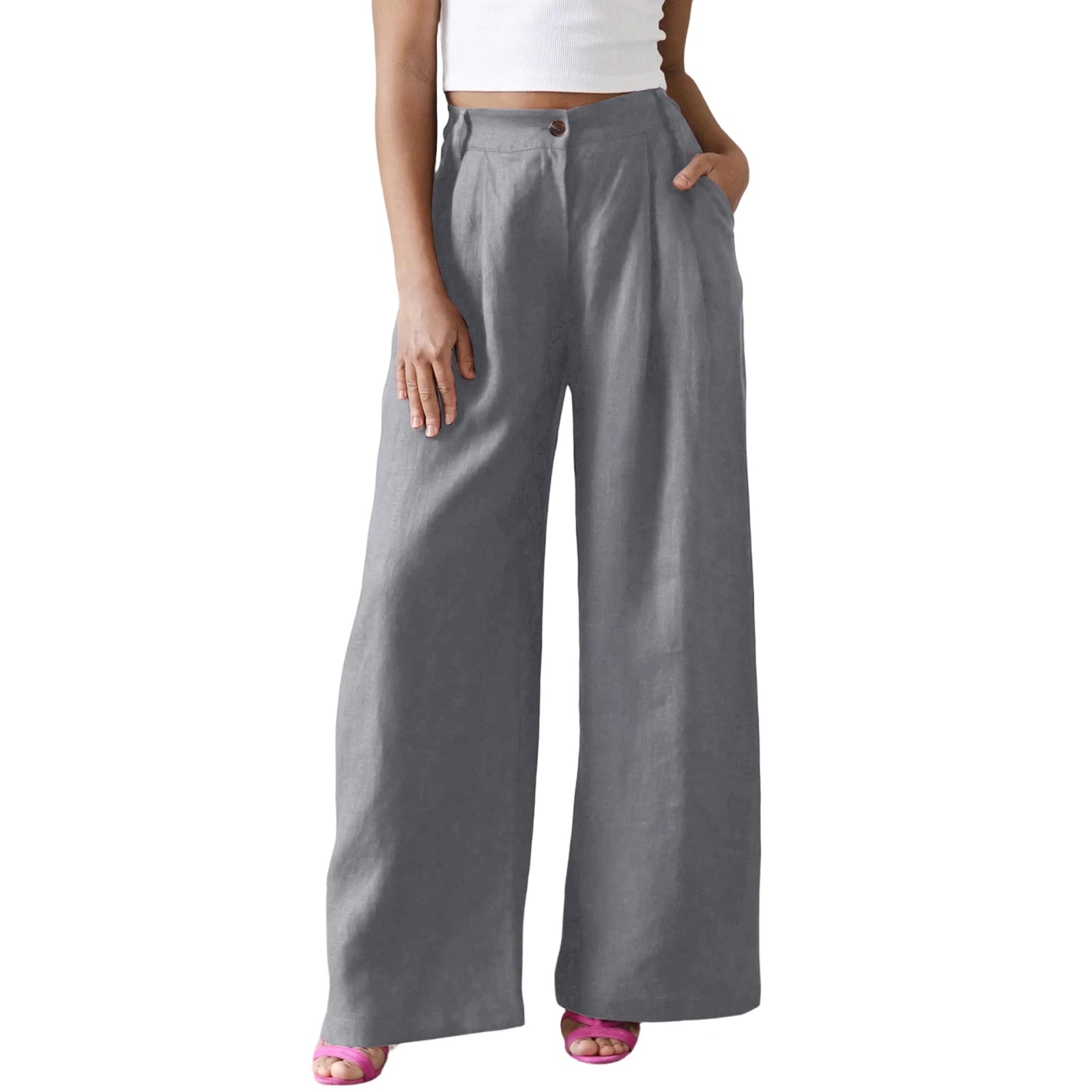 Wide Leg Pants – Women's Linen Blend Casual Loose Trousers