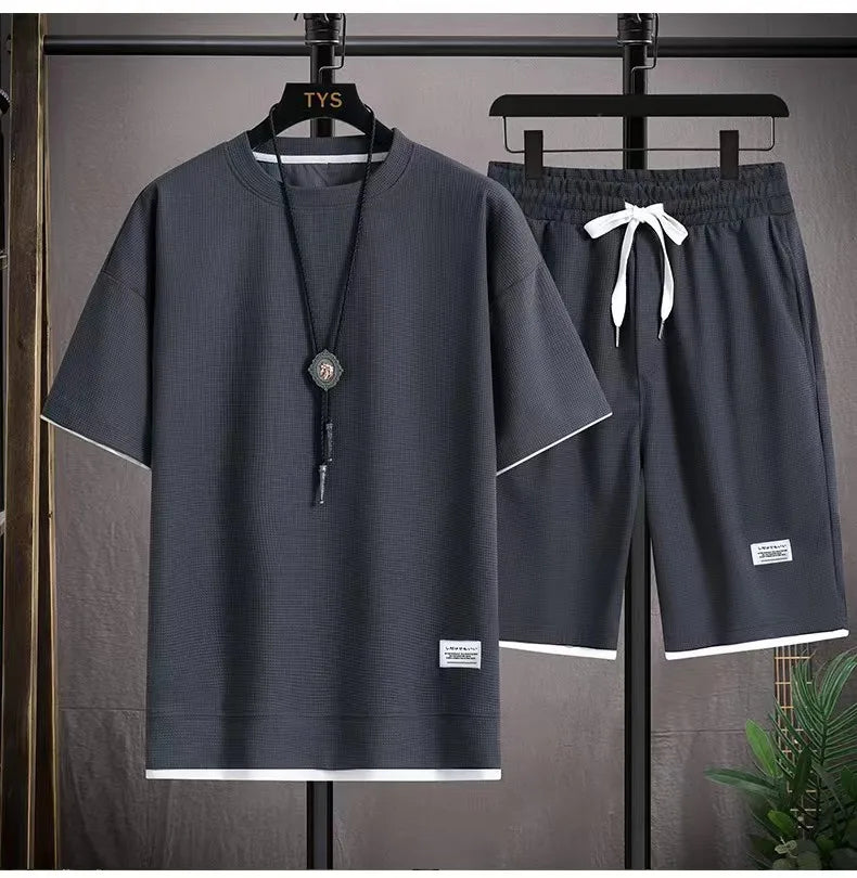 Men's White T-Shirt & Shorts Set