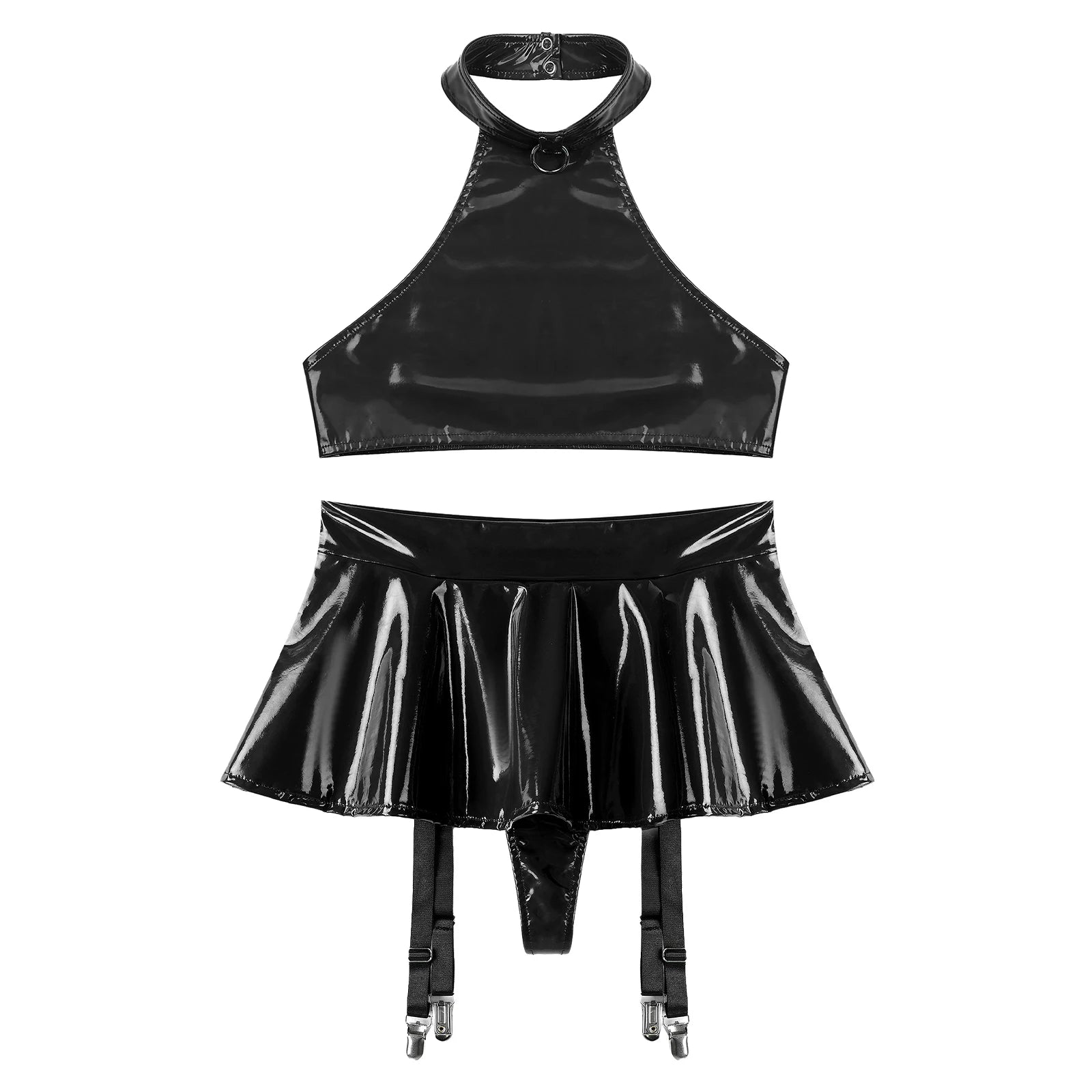 Women's Vinyl Halter Top & Mini Skirt Set
