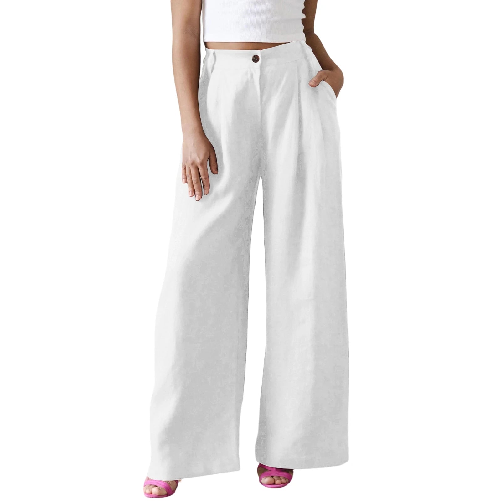 Wide Leg Pants – Women's Linen Blend Casual Loose Trousers