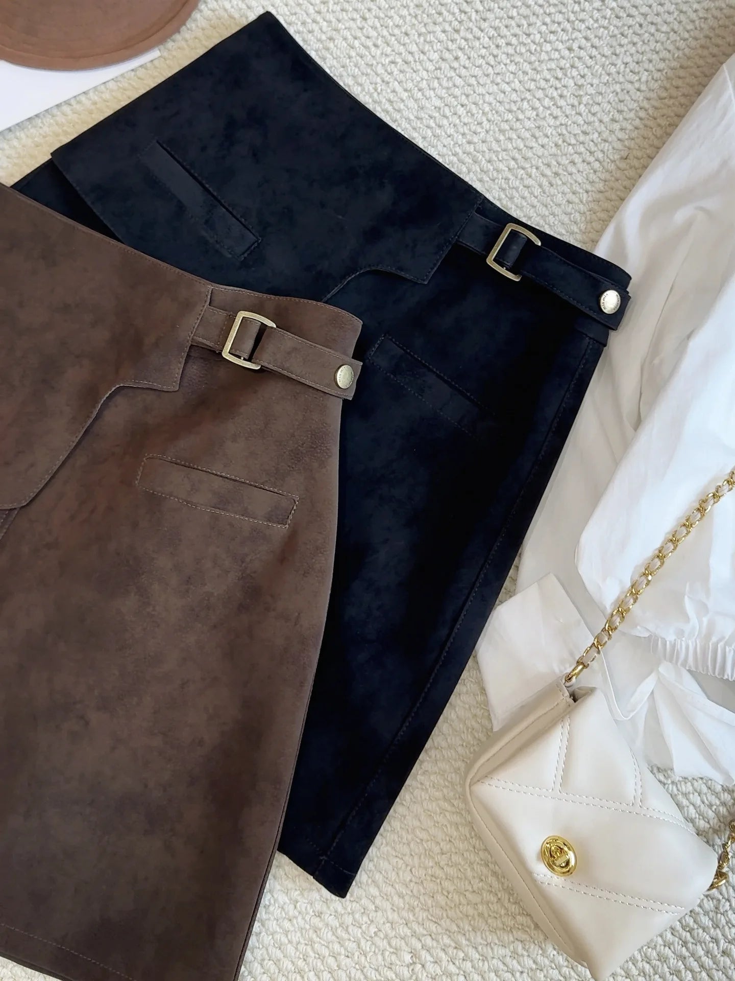 Women's Suede Mini Skirt – High Waist A-Line Casual Skirt
