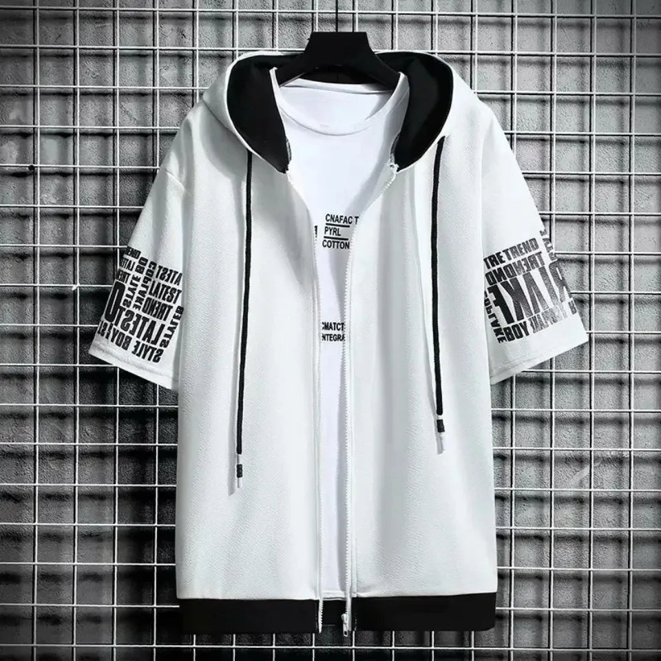 Men's Zip Hoodie & Shorts Set - Casual Streetwear Outfit