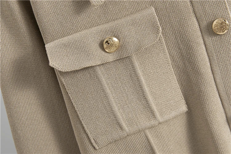 Beige Jacket and Skirt Set – Elegant Knit Office Outfit
