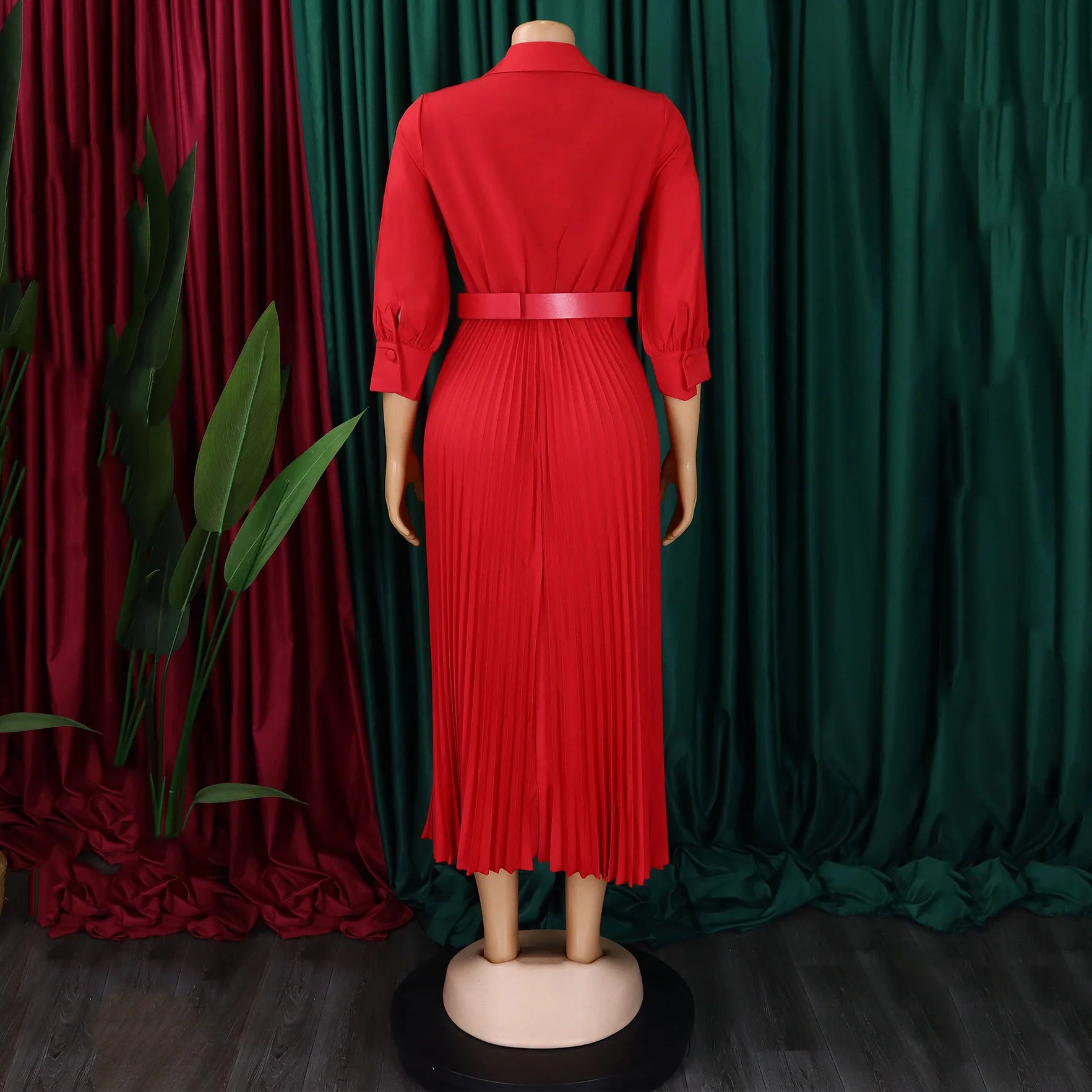 Women's Elegant Dress – Pleated V-Neck Office Style