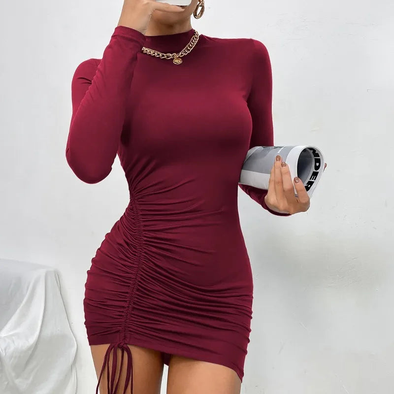 Women Dresses - Elegant Slim Long Sleeve Mini Dress