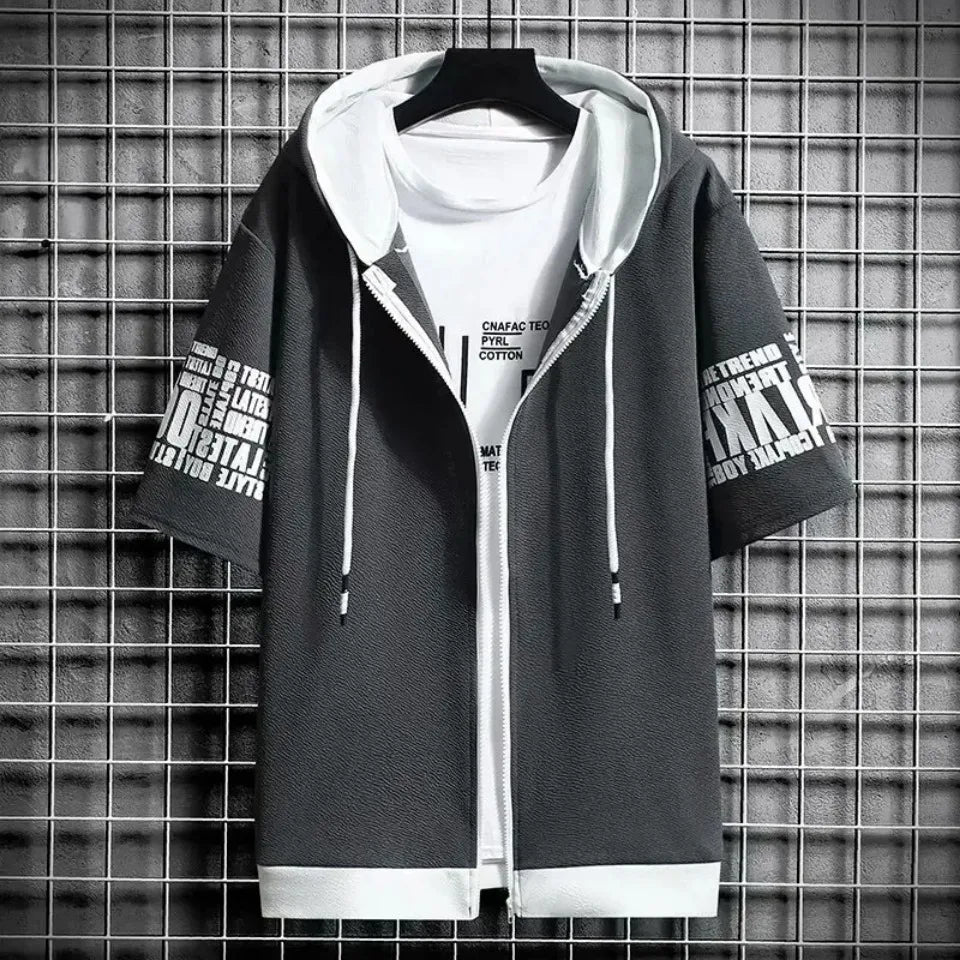 Men's Zip Hoodie & Shorts Set - Casual Streetwear Outfit