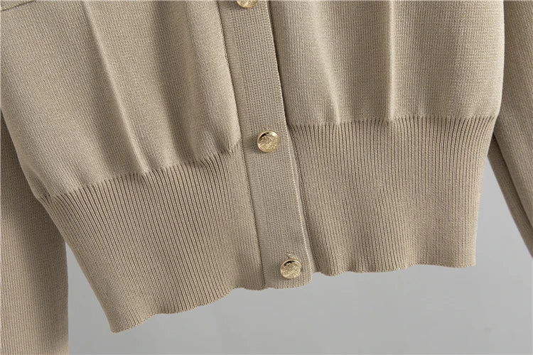 Beige Jacket and Skirt Set – Elegant Knit Office Outfit