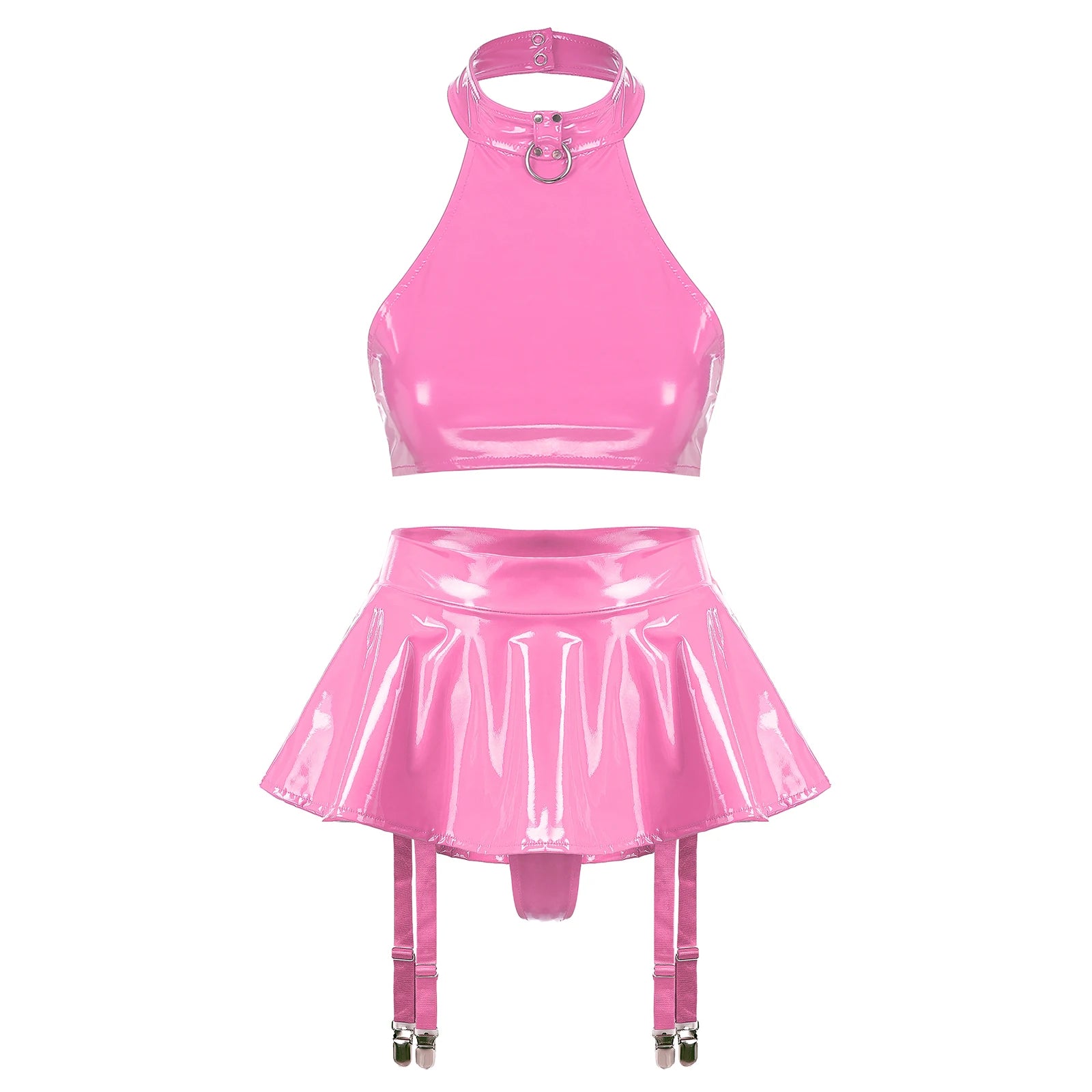 Women's Vinyl Halter Top & Mini Skirt Set