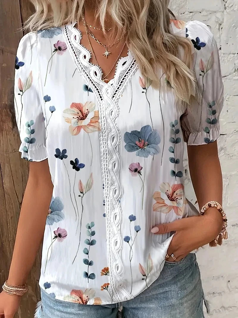 Womens Blouse - Casual Summer V-Neck Top